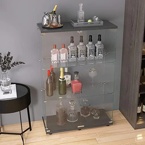 Goujxcy 4-Shelf Glass Display Cabinet With Double Doors, 64" Contemporary Glass Cabinet Floor Standing Curio Cabinet Collection Display Case Storage Rack Corner Cabinet Tempered Glass Frame Bookshelf - Image 6