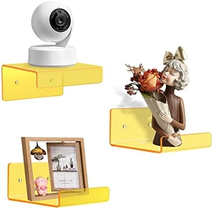 Douildhaiy 3 Pack Acrylic Small Floating Shelf For Wall Storage,4'' Clear Mini Adhesive Shelf For Living Room,Bathroom,Bedroom (Adhesive&Drilling) - Image 10