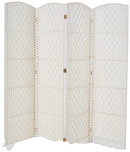 Oriental Furniture 6 Ft. Tall Diamond Weave Fiber Room Divider - White - 4 Panel