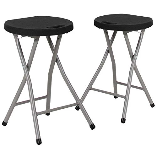 EMMA + OLIVER 2 Pack Foldable Portable Stool With Black Plastic Seat And Titanium Gray Frame - Image 3