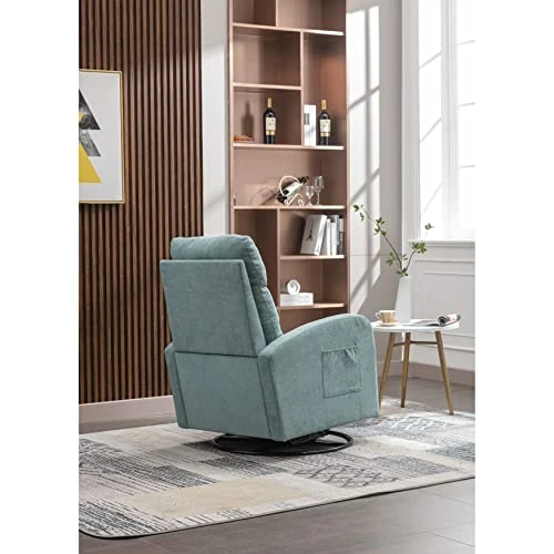 GENERIC Modern Style Rocking Chair For Nursery Upholstered Recliner And Swivel Glider With One Left Bag Blue Abstract Mid-Century Velvet Natural Finish - Image 4
