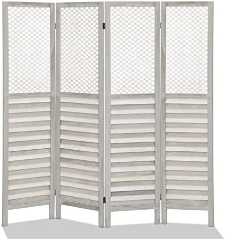 ACEHOME Room Dividers 4 Panel,Home Folding Privacy Carved Wood Screens 5.6Ft,Portable Office Walls Dividers,Indoor Decorative Room Divider,No Installation Required(Grayish White) - Image 6