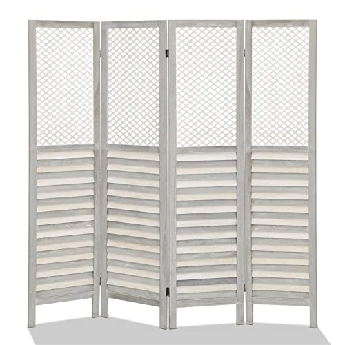 ACEHOME Room Dividers 4 Panel,Home Folding Privacy Carved Wood Screens 5.6Ft,Portable Office Walls Dividers,Indoor Decorative Room Divider,No Installation Required(Grayish White)