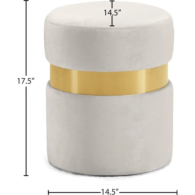 Meridian Furniture Hailey Collection Modern | Contemporary Velvet Upholstered Ottoman/Stool With Stainless Steel Band, 14.5" W X 14.5" D X 17.5" H, Cream - Image 3