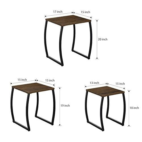 SRIWATANA Nesting Tables, Vintage Side End Tables Living Room, Coffee Snack Table Set Of 3 - Image 3