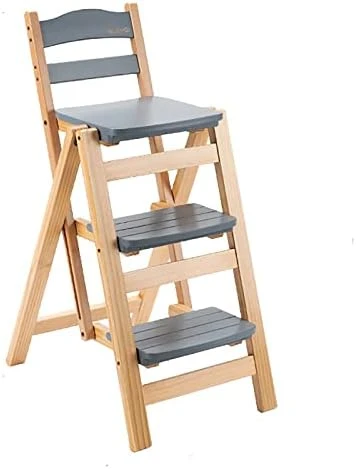 QQXX Folding Bar Stool Multifunctional 3 Step Ladder,Solid Wood Ladder Stool Counter Height Tall Stool,Portable Foldable Stool Step Stool For Adults Kitchen Outdoor(21.5β X 15.7β X 34.6β, Gray) - Image 7