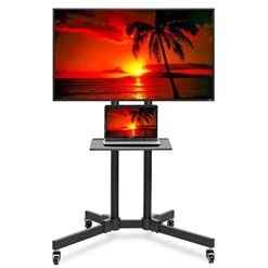 Mount Factory Rolling TV Stand Mobile TV Cart For 32-65 Inch Plasma Screen, LED, LCD, OLED, Curved TV's - Universal Mount With Wheels