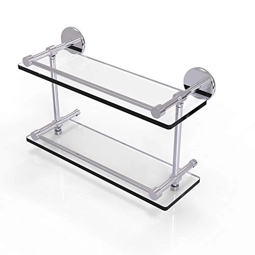 Allied Brass P1000-2/16-GAL-PC P 1000 2 Gal Inch Tempered Double Gallery Rail Glass Shelf, 16 Inch, Polished Chrome