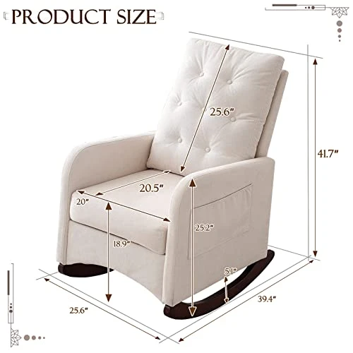 Obuvar Upholstered Rocking Chair For Nursery, Accent Glider Rocker With Two Pockets, Comfy Armchair With Tall Backrest And Double Layer Cushion, Baby Nursery Glider For Living Room, Bedroom (Beige)