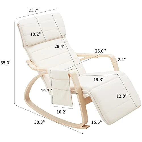 JOMEED Rocking Chair, Rocking Armchair With Fabric Padded Seat,Wooden Based, Adjustable Footrest For Living Room, Bedroom, Balcony, Nursery Room - Image 2