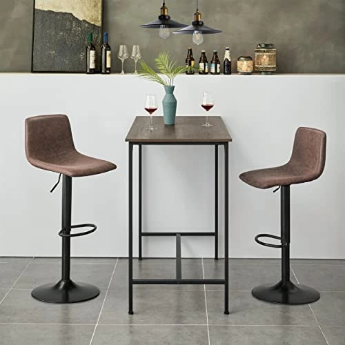 Yaheetech BarStools Modern Design Bar Stools Urban Industrial PU Leather Armless Chair Adjustable Height Swivel For Bar Counter Kitchen Set Of 4, Brown - Image 2