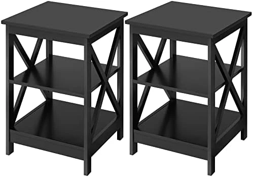 Yaheetech End Tables Set Of 2, 3-Tier Side Tables With Storage For Living Room, Sturdy X Design Wooden Large Sofa Side Table Storage Cabinet With Shelves, 15.7x15.7x24ββ(LxWxH), White - Image 6