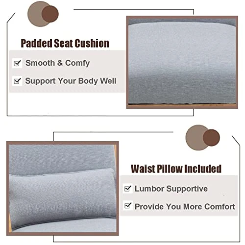 Altrobene Modern Rocking Chair, Accent Chair Glider Rocker, Lazy Lounge Arm Chair For Baby Nursery/Living Room/Bedroom, Grey, Waist Pillow Included - Image 7