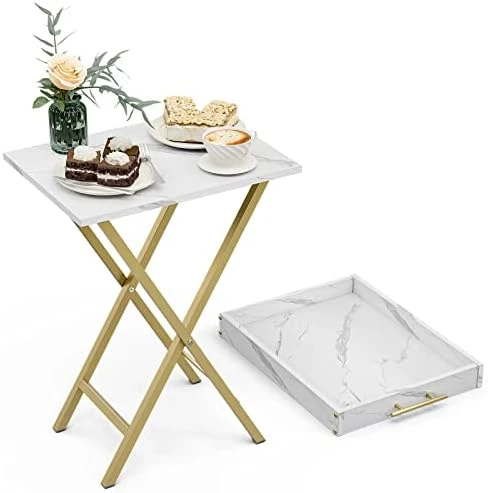 HMFOR Folding TV Tray Tables, Set Of 2 Side Table For Small Place, Snack Eating Tables At Couch, Folding Tables With Removable Serving Tray, Portable End Table Easy Assembly - Image 7