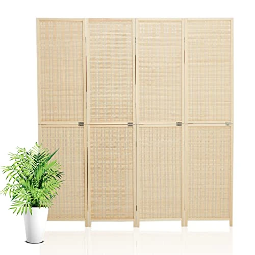 PioneerWorks Folding Privacy Screen - 6ft Tall With Diamond Weave Fiber, 4 Panels, Freestanding, Portable And Stylish. Perfect For Home, Office, Bedroom, And Dorm