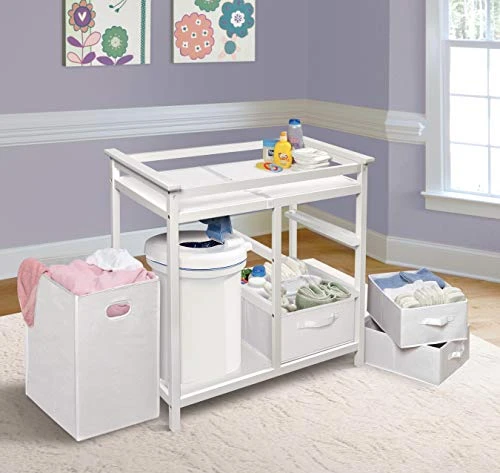 Modern Baby Changing Table With Laundry Hamper, 3 Storage Baskets, And Pad - Image 3