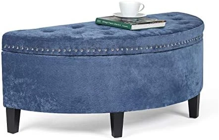 Homebeez 43.5" Half Moon Storage Ottoman Bench, Lift Top Faux Leather Storage Ottoman Bench For Bedroom Living Room (Light Brown) - Image 15