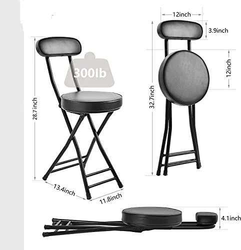 Cushioned Padded Folding Stool, 28.7-Inch Foldable Folding Bar Stool,Portable Folding Stool With Handle For Fishing Hiking Gardening Travel BBQ - Image 3