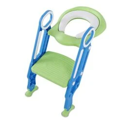 AYNEFY Potty Chair, Potty Training Seat Soft Toilet Chair Ladder Adjustable Safety Potty Training Seat With Anti-Slip Pads Ladder For Baby Boys Girls (Blue + Green)