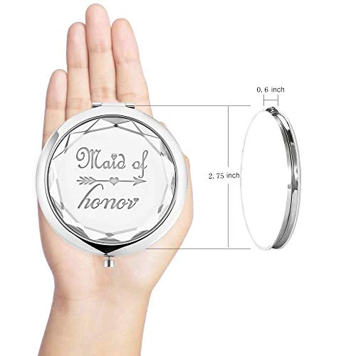 2 Pack Bridesmaid Proposal Gifts,1 Maid Of Honor Mirror 1 Matron Of Honor Mirror,Crystal Pocket Compact Makeup Mirror Wedding Bridesmaid Gifts Bachelorette Party Gifts For Bride (silver) - Image 3