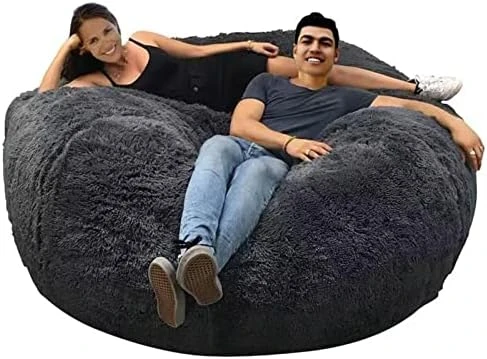 ASxmhGo Bean Bag Chairs, 7ft Giant Bean Bag Cover, Soft Fluffy Fur Bean Bag Chairs For Adults (Cover ONLY, NO Filler) Big Bean Bag Bed Oversized Lazy Bean Bag Couch(Dark Grey) 7FT (180cmx80cm) - Image 8