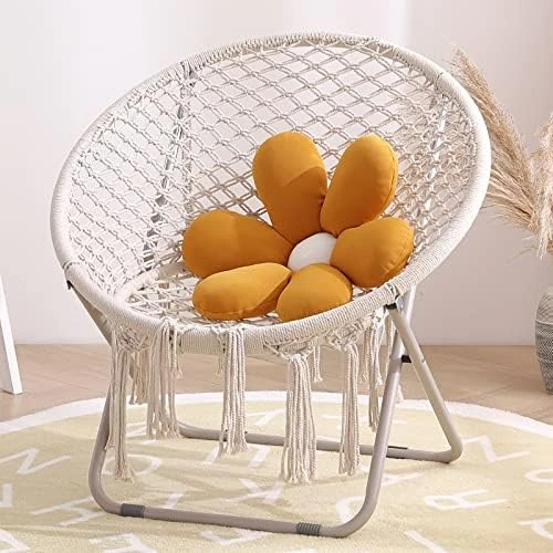 Tiita Saucer Chair, Round Cozy Chairs With Folding Metal Frame, Handmade Knitted Mesh, Comfy Moon Chair For Bedroom, Living Room Dorm Rooms, Garden And Courtyard - Image 6
