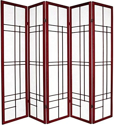 Oriental Furniture 6 Ft. Tall Eudes Shoji Screen - Rosewood - 6 Panels