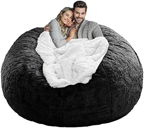 LapEasy Giant Bean Bag Chair Cover(Cover Only,No Filler),Oversized Round Soft Fluffy PV Velvet Washable Lazy Sofa Bean Bag Bed Cover For Adults, Living Room Bedroom Furniture Outside Cover(Black) - Image 8
