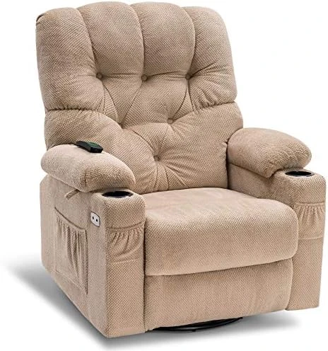 MCombo Electric Power Swivel Glider Rocker Recliner Chair With Cup Holders For Nursery, Hand Remote Control, USB Ports, 2 Side & Front Pockets, Plush Fabric 7797 (Grey) - Image 4