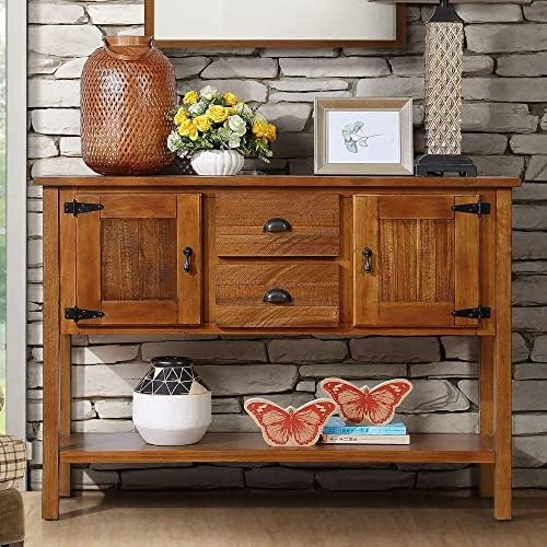 P PURLOVE Buffet Table Sofa Table Console Table Sideboard With Storage Drawers Cabinets And Bottom Shelf (Rustic) - Image 8