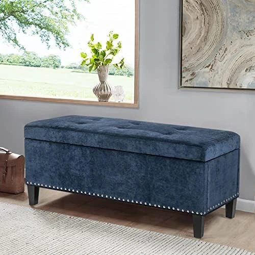 Joveco Storage Ottoman Bench Microfiber Rectangular Button Tufted Footstool Toy Chests & Storage Room Organizer (Dark Royal Blue) - Image 13