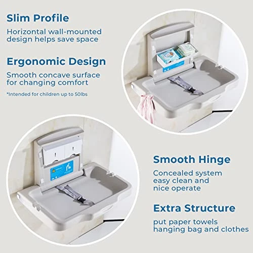 KISTEX Baby Changing Station Wall Mounted Changing Table Diaper Changing Station Portable For Home Commercial With Sign Horizontal - Image 5