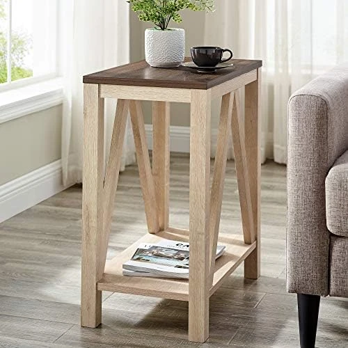 Walker Edison Modern Farmhouse A-Frame Wood Rectangle Side Table Living Room Small End Accent Table, 13 Inch, Rustic Oak - Image 7