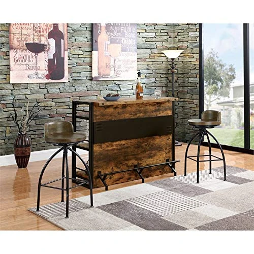BOWERY HILL Industrial Style Home Bar Counter Unit With Stemware Rack In Antique Nutmeg - Image 5