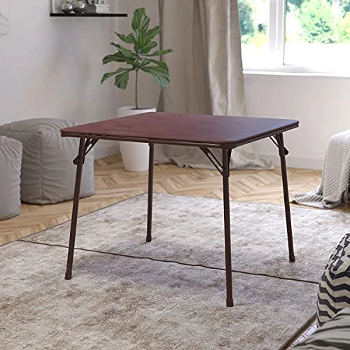 EMMA + OLIVER Brown Foldable Card Table With Vinyl Table Top - Game Table - Portable Table