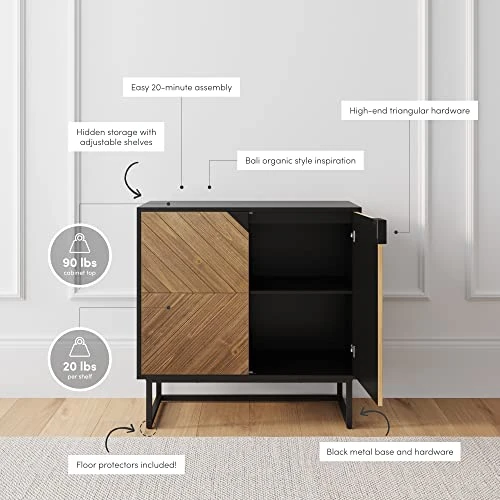 Nathan James Modern Storage, Buffet, Sideboard, Free Standing Accent Cabinet For Hallway, Entryway Or Living Room, 1, Walnut Brown/Black - Image 3