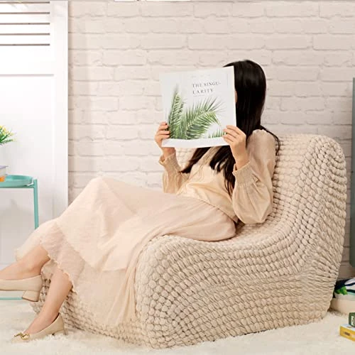 ALIMORDEN Accent Bean Bag Couch For Adult, Soft Plush Lounge Chair Lazy Leisure Sofa For Living Room, Bedroom, Salon, Office, Champagne - Image 4