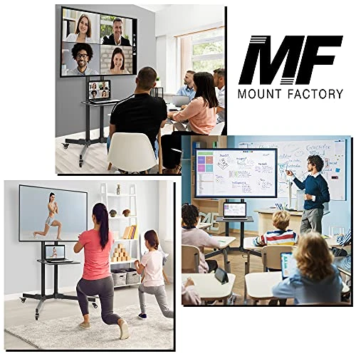 Mount Factory Rolling TV Stand Mobile TV Cart For 32-65 Inch Plasma Screen, LED, LCD, OLED, Curved TV's - Universal Mount With Wheels - Image 3