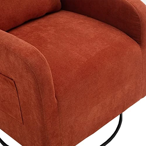 Honeyness Upholstered Plush Seating Glider Swivel, Modern Nursery Rocking Chair With High Backrest For Bedroom, Living Room, Office (Orange) - Image 5