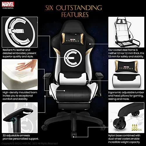 Marvel Eternals Gaming Chair Desk Office Computer Racing Chairs - Adults Gamer Ergonomic Game Footrest Reclining High Back Support Racer Leather Foot Rest (Eternals) - Image 2
