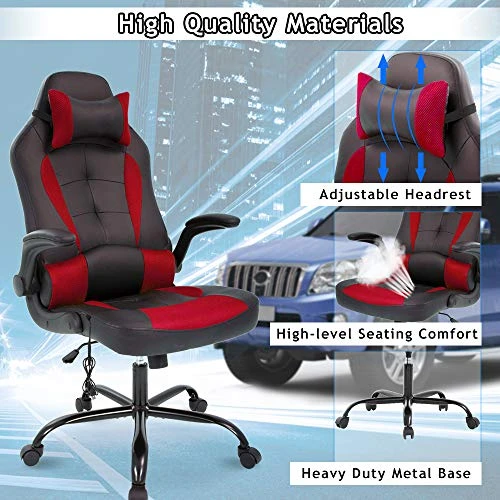 Massage Gaming Chair Ergonomic Office Chair High Back Desk Chair PU Leather Executive Chair With Lumbar Support Headrest Armrest PC Racing Computer Chair Task Rolling Swivel Chair, Red - Image 4