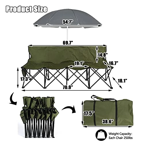 AOTIFARM Portable Sports Bench 4 Seat Folding Camping Chairs Team Sideline Bench Lawn Chairs Heavy Duty With Removable Seat Green XH4Y1A Folding Chairs - Image 3