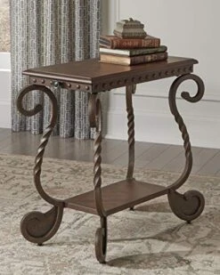 Signature Design By Ashley Rafferty Vintage Inspired Rectangular Open Chairside End Table, Dark Brown