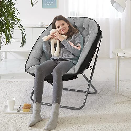 Iw I WISH Saucer Chair For Adults, Oversized Saucer Chair, Folding Saucer Chair, Bedroom Papasan Chair, Comfy Moon Chair (Grey) - Image 7