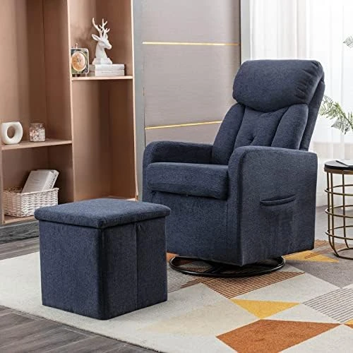 GNIXUU Rocking Chair Nursery, Swivel Glider With Ottoman, Accent Chairs Rocker With Arm For Living Room, Baby Room, Bedroom, White Teddy Fabric - Image 4
