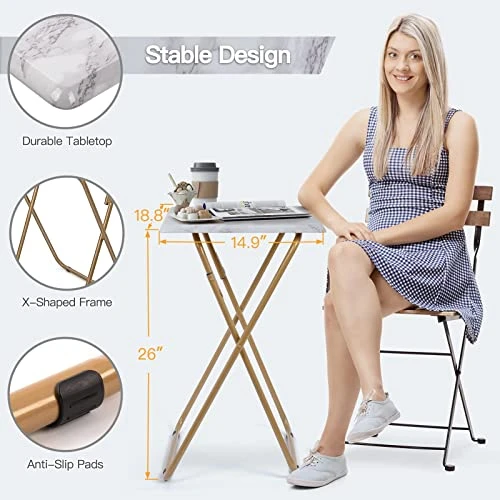 HUANUO Folding TV Tray Table -Stable Tray Table With No Assembly Required, TV Dinner Tray For Eating, Foldable Snack Tables For Bed & Sofa (Marbling) - Image 5