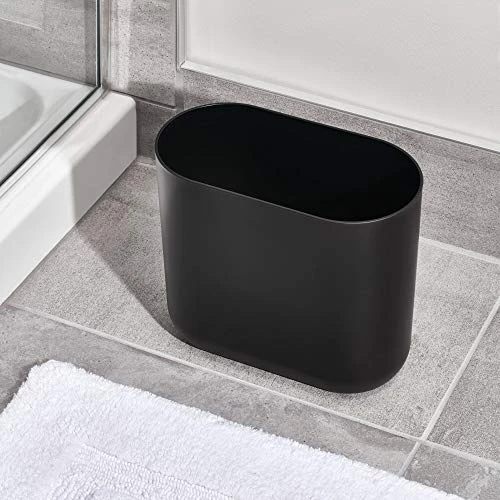 Design Slim Oval Plastic Waste Basket, The Cade Collection β 10.56β X 5.5β X 9.77β, Matte Black - Image 2