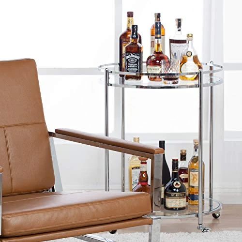 Studio Designs Home Chrome With Clear Veranda Round Metal And Glass Bar Cart, 24" W X 24" D X 29" H - Image 2