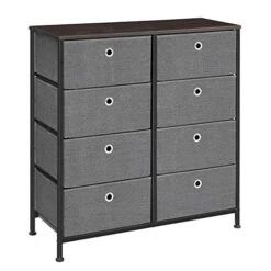SONGMICS Dresser, Storage Unit With 8 Easy Pull Fabric Drawers, Dresser Drawer, Organizer Unit With Metal Frame, Wooden Tabletop, For Closet, Nursery, Dark Walnut And Gray ULTS24G