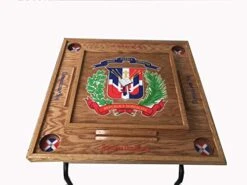 Domino Table With Dominican Republic Escudo -Dark Walnut